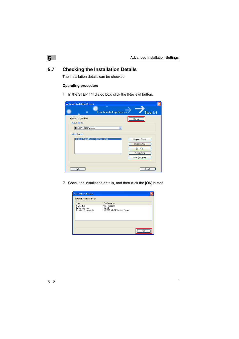 7 checking the installation details, Operating procedure, Checking the installation details -12 | Operating procedure -12 | Konica Minolta BIZHUB PRO 1050 User Manual | Page 27 / 36