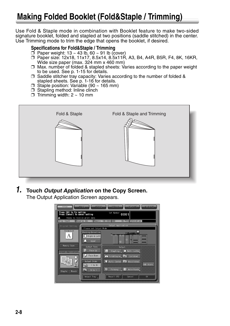 Making folded booklet (fold&staple / trimming), Making folded booklet (fold&staple / trimming) -8 | Konica Minolta SD-501 User Manual | Page 30 / 52