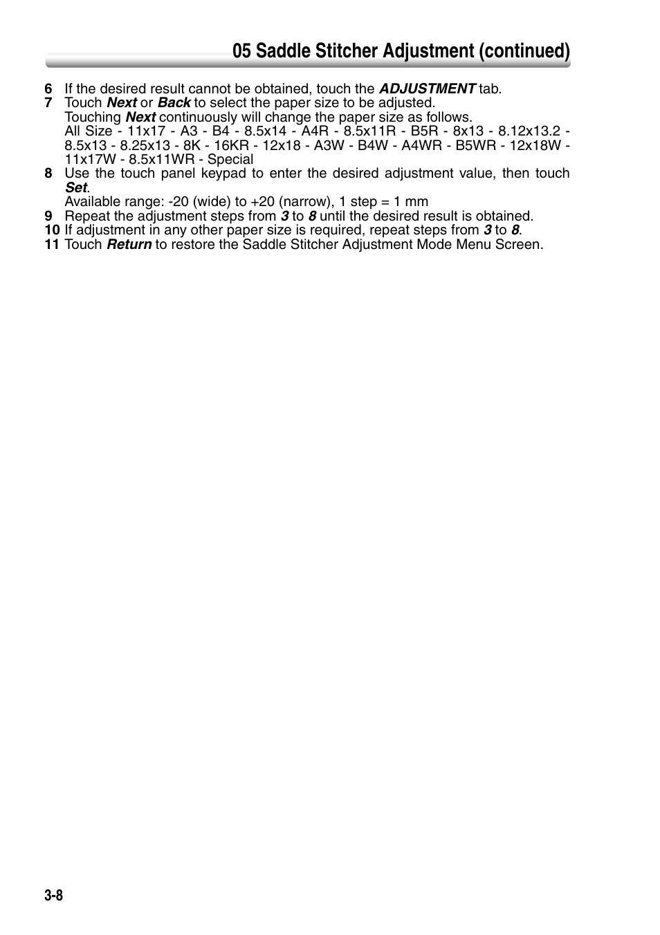 05 saddle stitcher adjustment (continued) | Konica Minolta SD-501 User Manual | Page 44 / 52