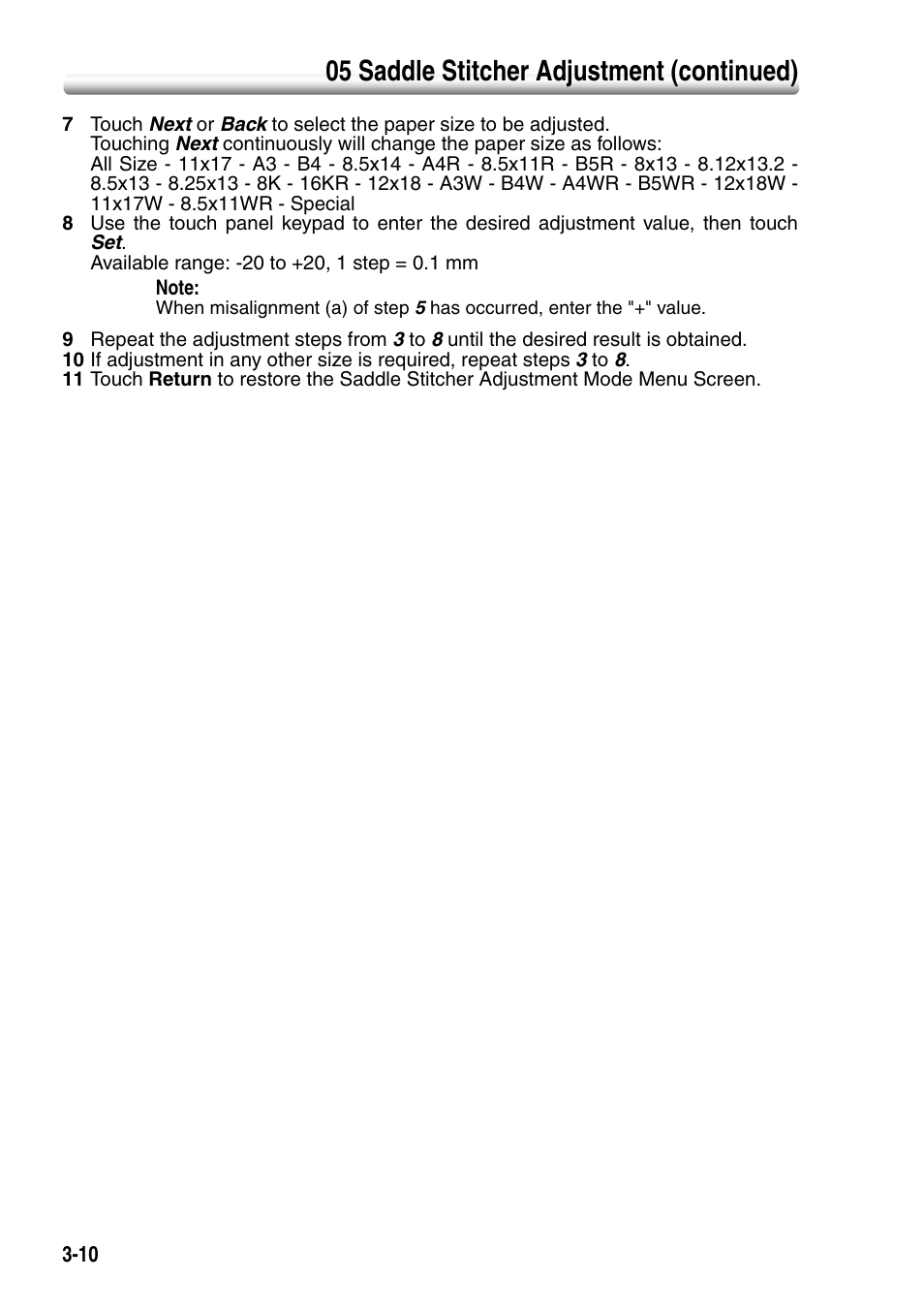 05 saddle stitcher adjustment (continued) | Konica Minolta SD-501 User Manual | Page 46 / 52