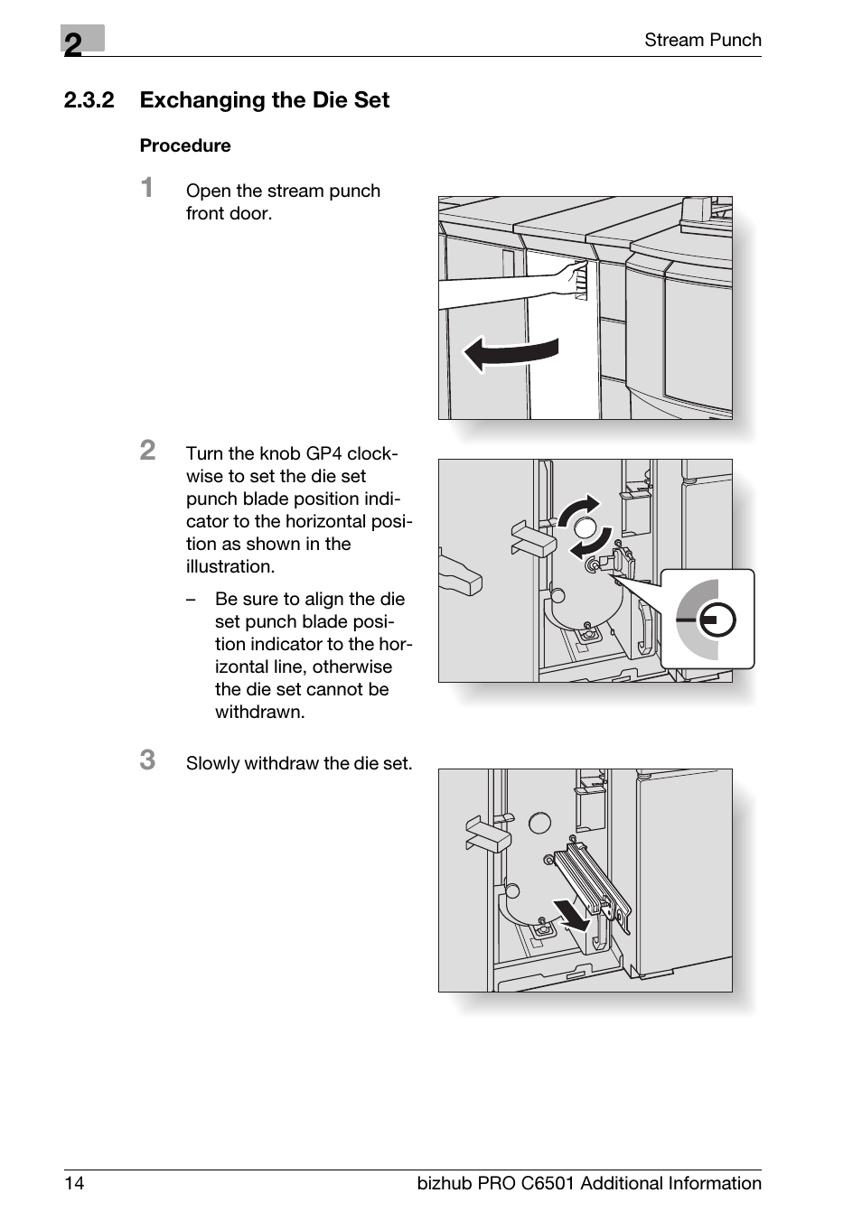 2 exchanging the die set, Exchanging the die set | Konica Minolta bizhub PRO C6501 User Manual | Page 18 / 28