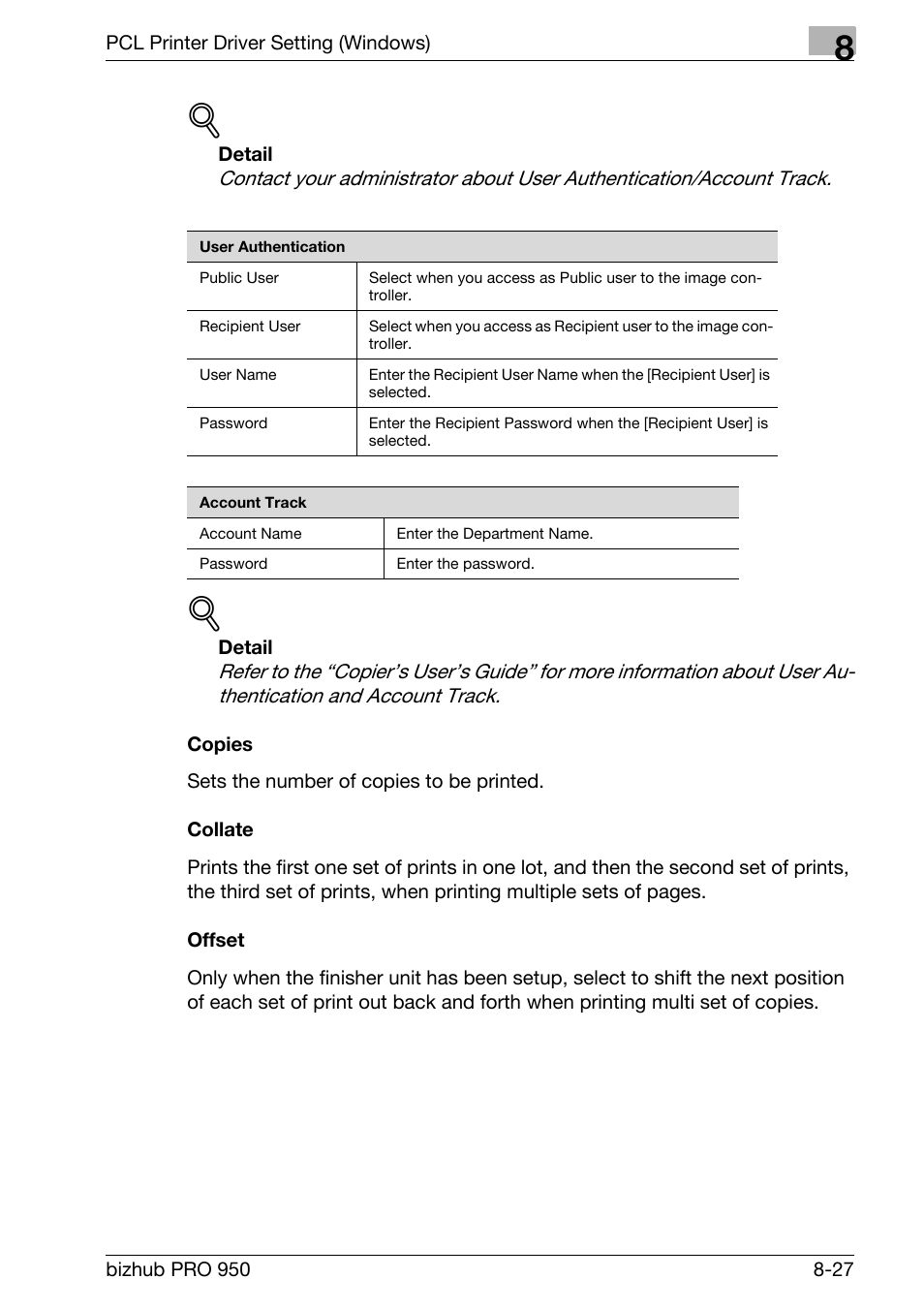 Copies, Collate, Offset | Konica Minolta bizhub PRO 950 User Manual | Page 144 / 320