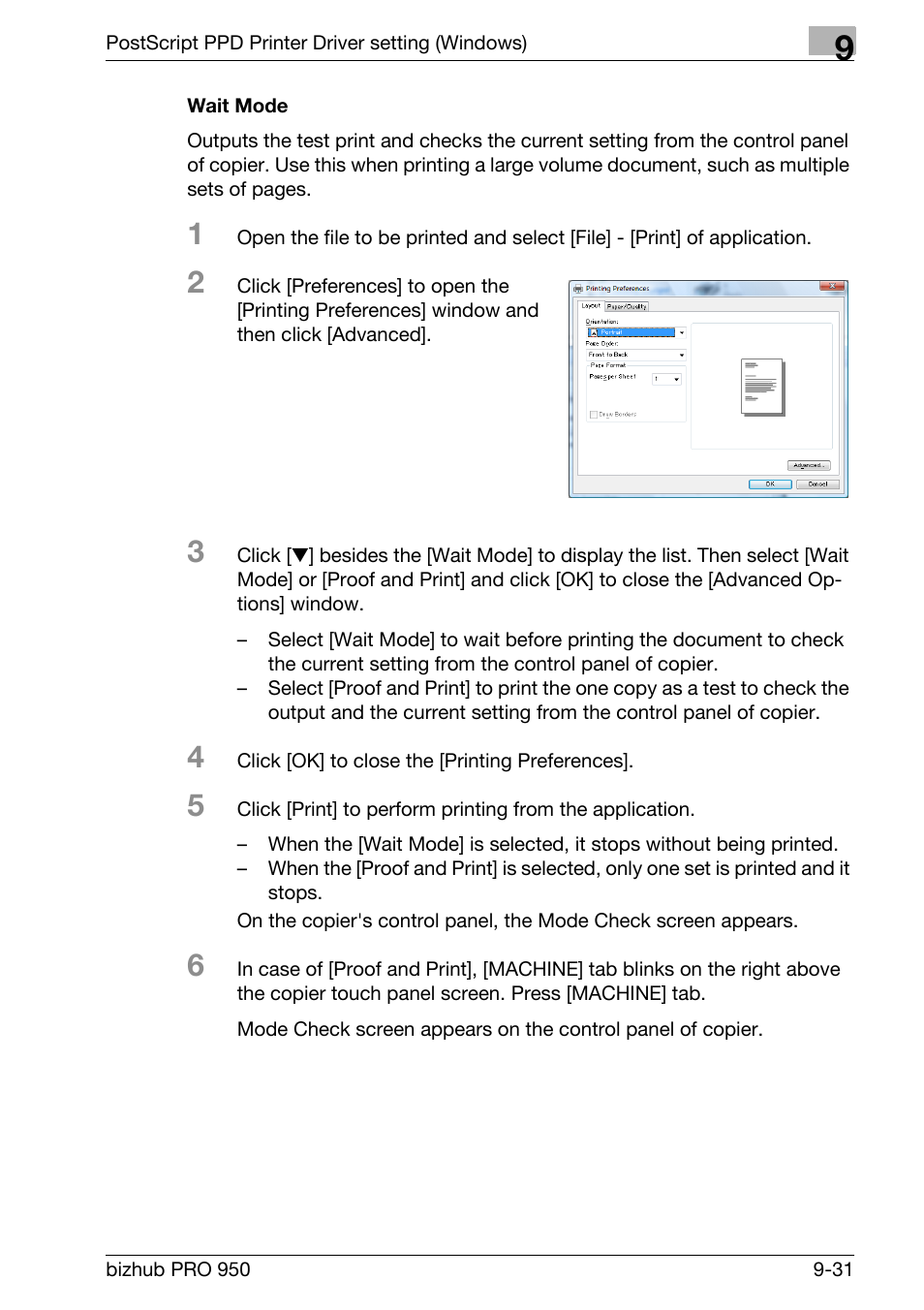 Wait mode | Konica Minolta bizhub PRO 950 User Manual | Page 216 / 320