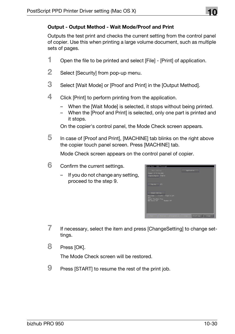 Output - output method - wait mode/proof and print | Konica Minolta bizhub PRO 950 User Manual | Page 249 / 320
