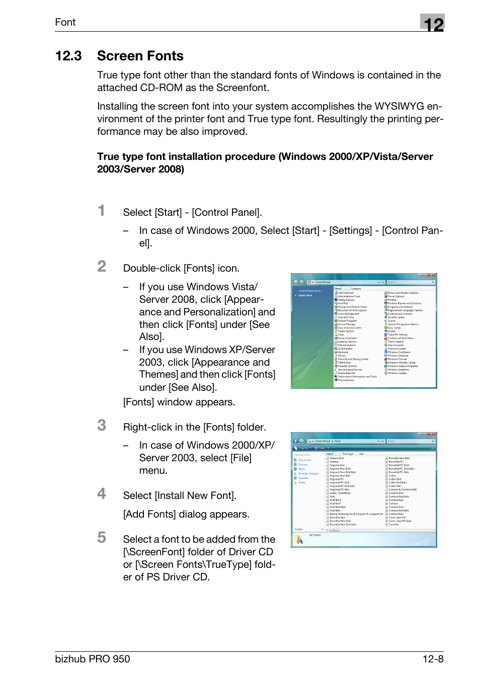 3 screen fonts, Screen fonts -8 | Konica Minolta bizhub PRO 950 User Manual | Page 264 / 320