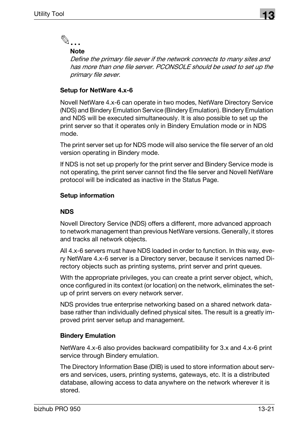 Setup for netware 4.x-6, Setup information, Bindery emulation | Konica Minolta bizhub PRO 950 User Manual | Page 288 / 320