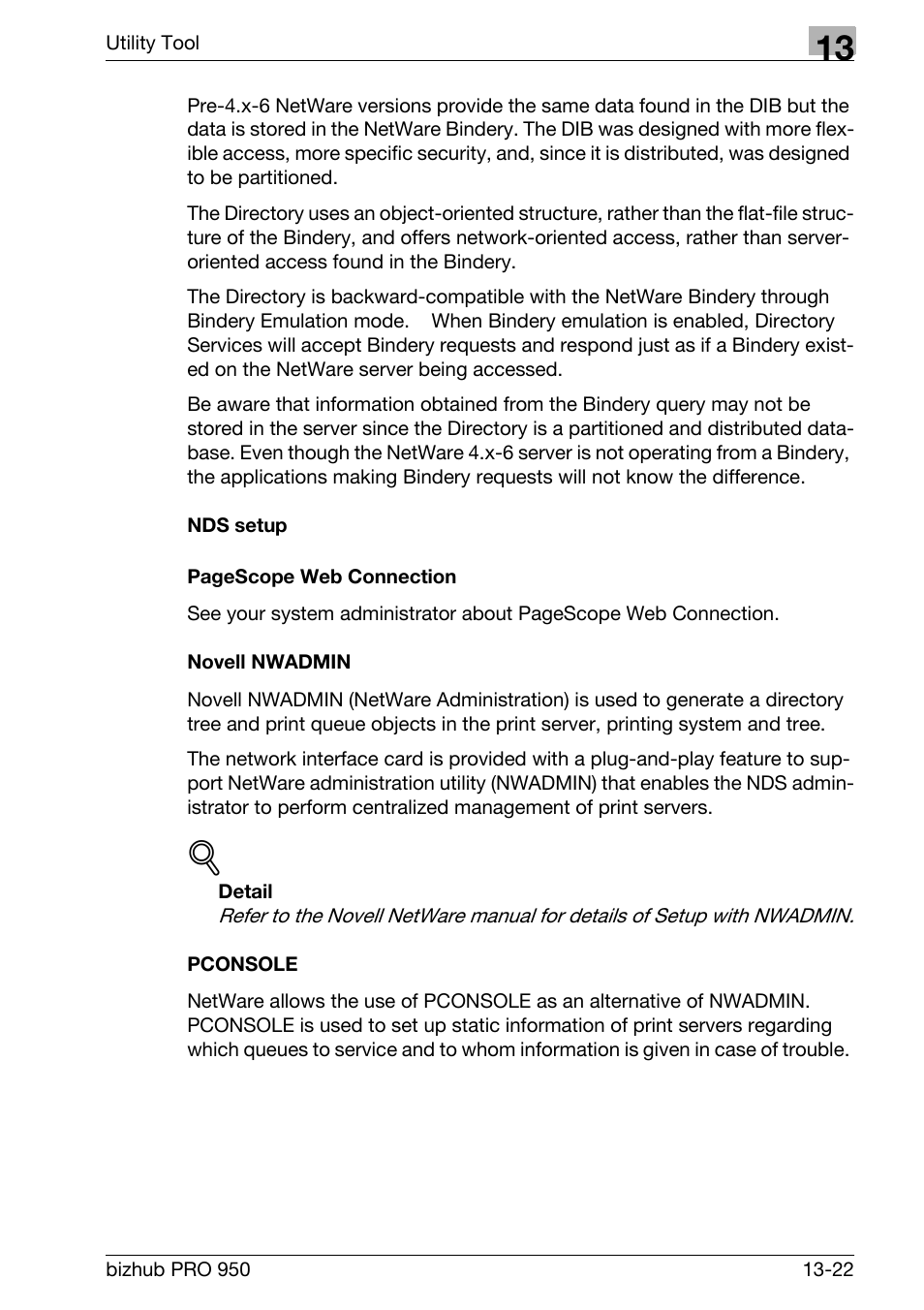 Nds setup, Novell nwadmin, Pconsole | Konica Minolta bizhub PRO 950 User Manual | Page 289 / 320