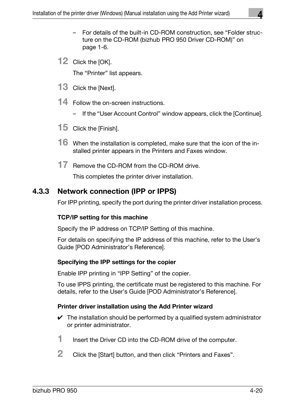 3 network connection (ipp or ipps), Tcp/ip setting for this machine, Specifying the ipp settings for the copier | Network connection (ipp or ipps) -20 | Konica Minolta bizhub PRO 950 User Manual | Page 52 / 320