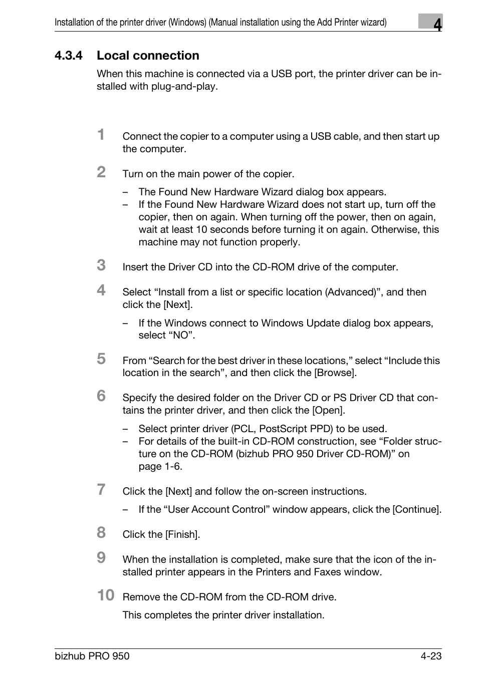 4 local connection, Local connection -23 | Konica Minolta bizhub PRO 950 User Manual | Page 55 / 320