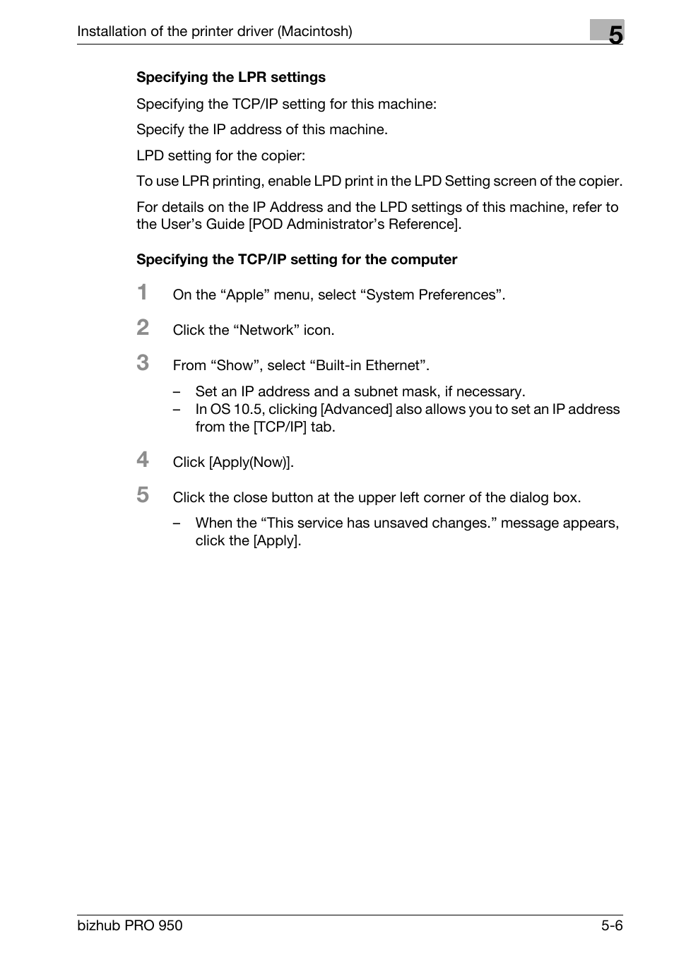 Specifying the lpr settings, Specifying the tcp/ip setting for the computer | Konica Minolta bizhub PRO 950 User Manual | Page 70 / 320