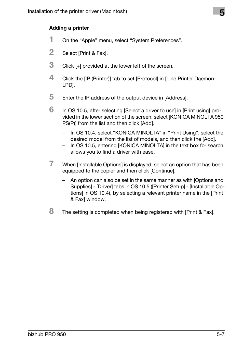 Adding a printer | Konica Minolta bizhub PRO 950 User Manual | Page 71 / 320