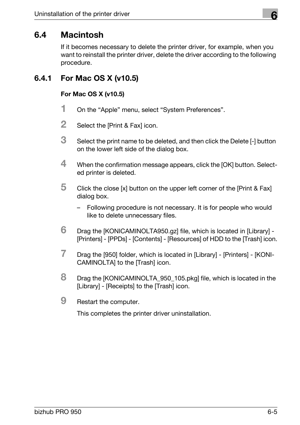 4 macintosh, 1 for mac os x (v10.5), For mac os x (v10.5) | Macintosh -5, For mac os x (v10.5) -5 | Konica Minolta bizhub PRO 950 User Manual | Page 84 / 320