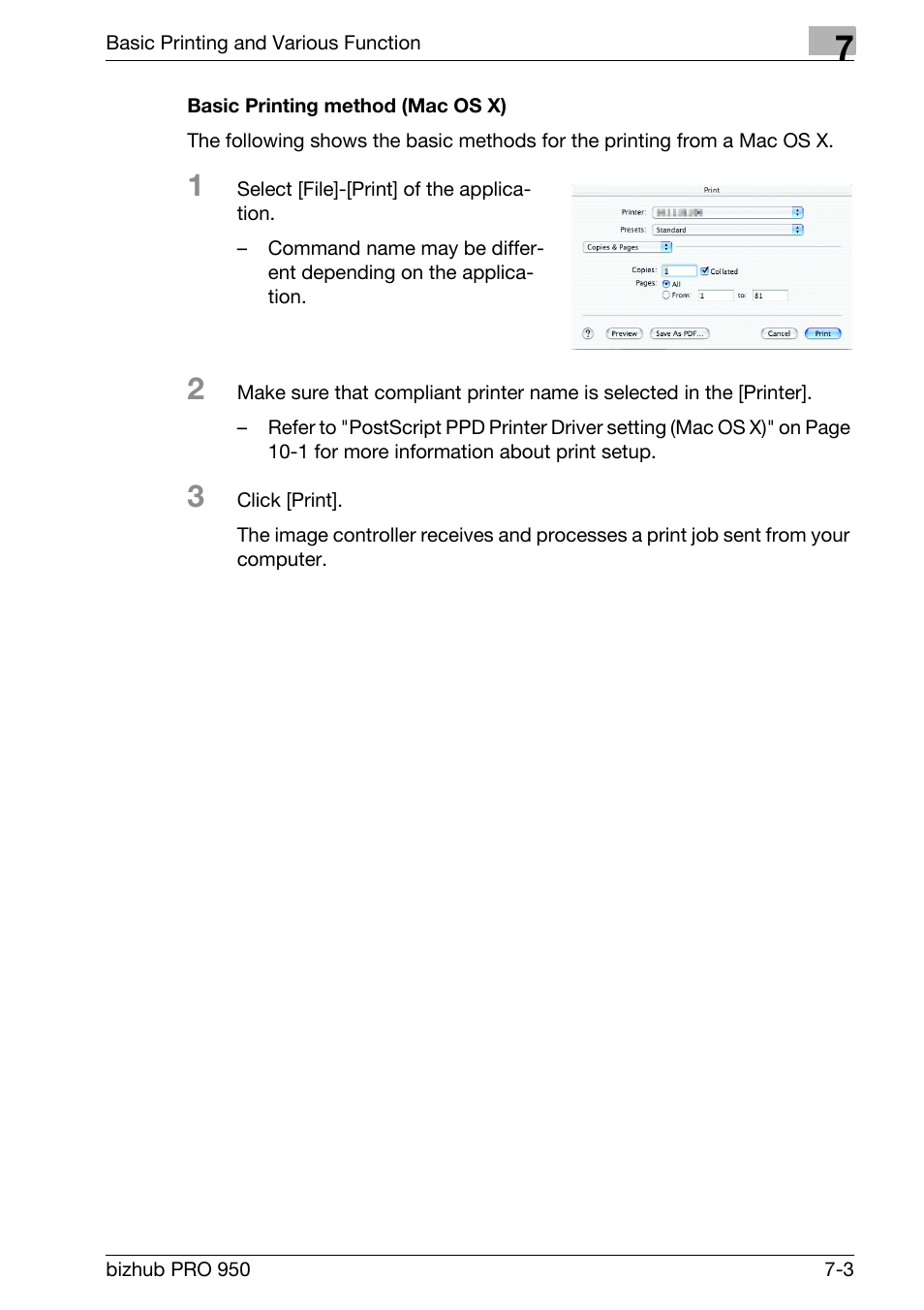 Basic printing method (mac os x) | Konica Minolta bizhub PRO 950 User Manual | Page 88 / 320