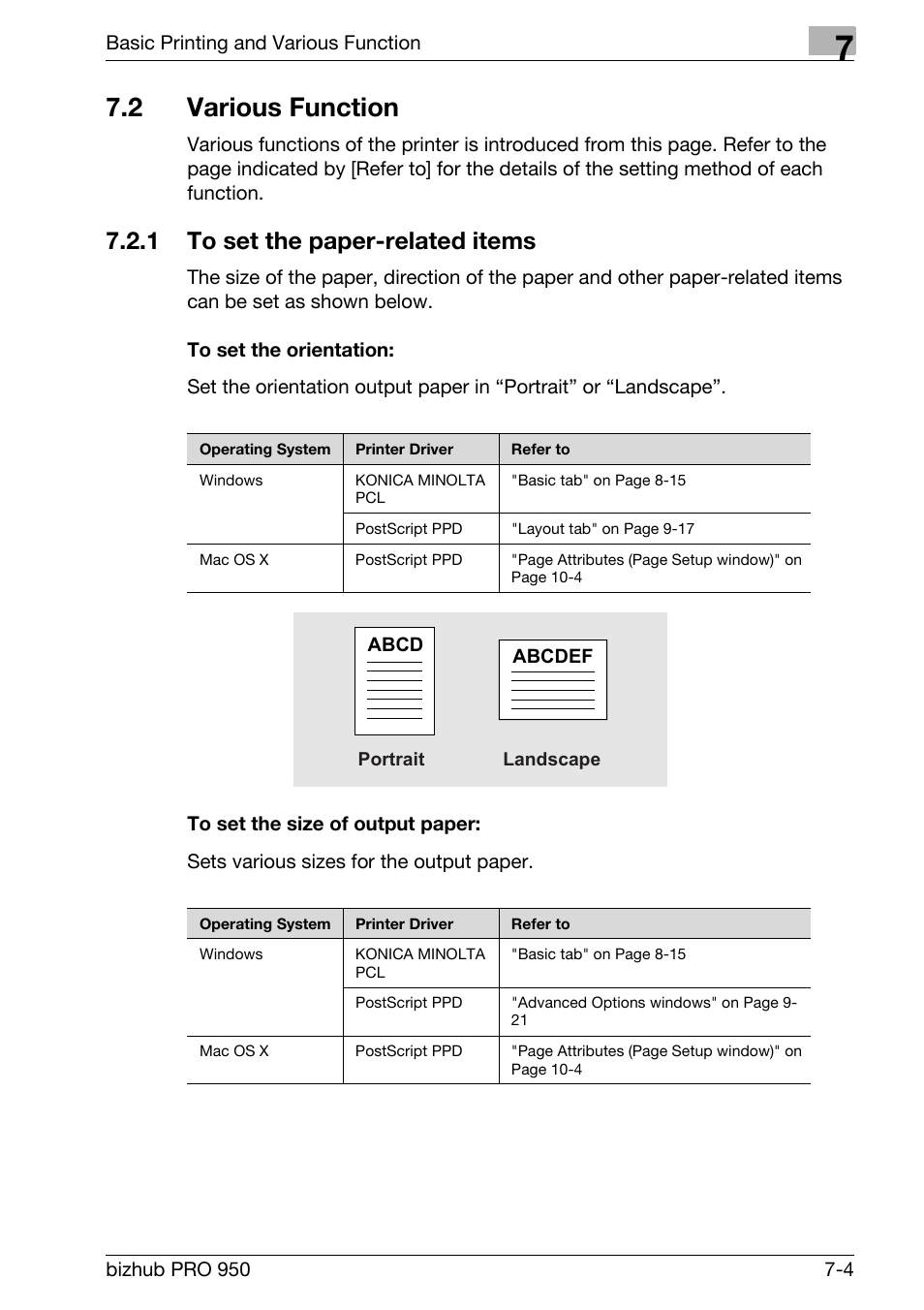 2 various function, 1 to set the paper-related items, To set the orientation | To set the size of output paper, Various function -4, To set the paper-related items -4 | Konica Minolta bizhub PRO 950 User Manual | Page 89 / 320