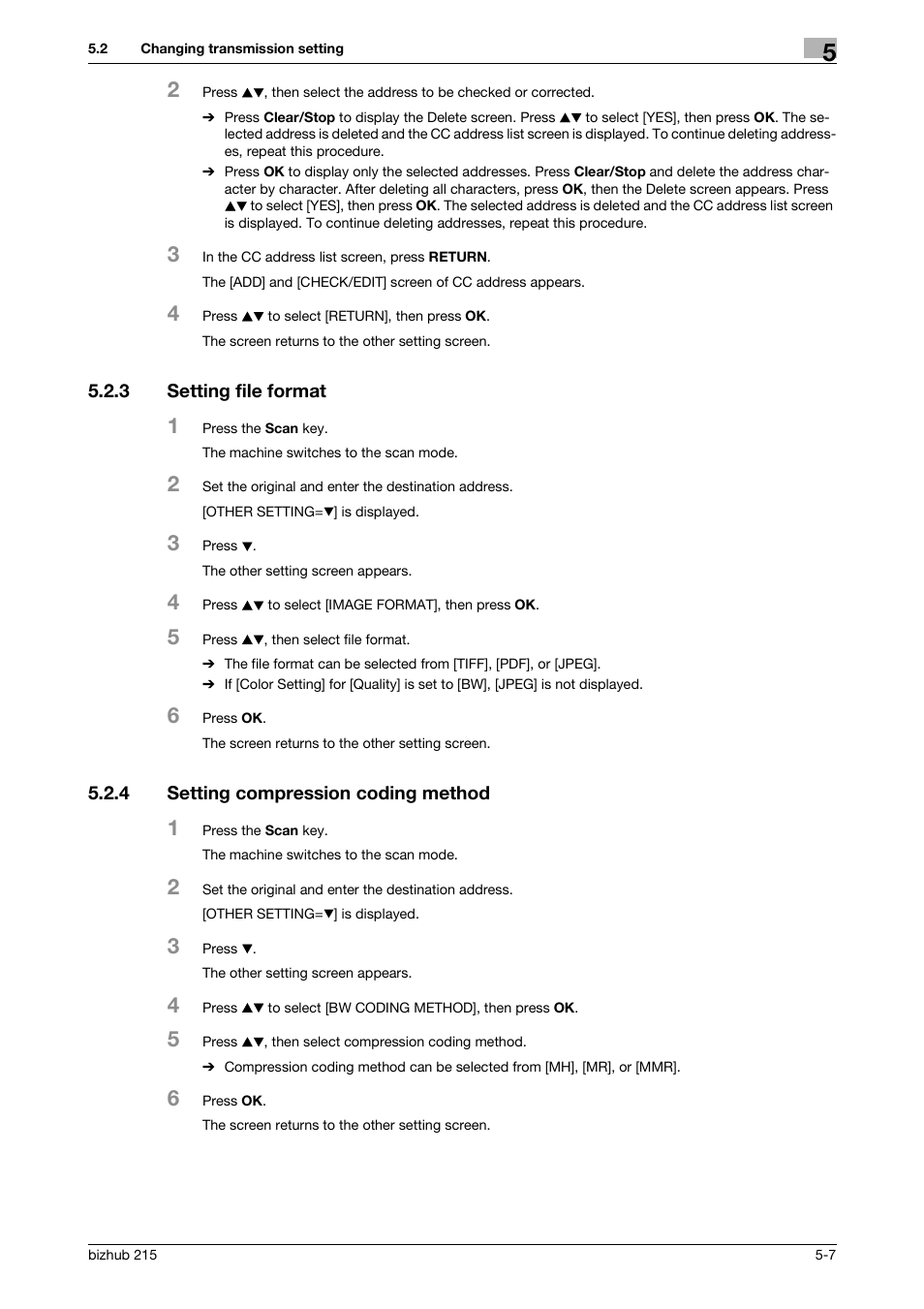 3 setting file format, 4 setting compression coding method, Setting file format -7 | Setting compression coding method -7 | Konica Minolta Bizhub 215 User Manual | Page 41 / 91