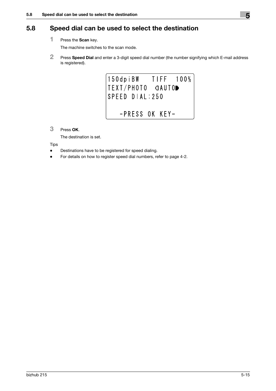 8 speed dial can be used to select the destination | Konica Minolta Bizhub 215 User Manual | Page 49 / 91