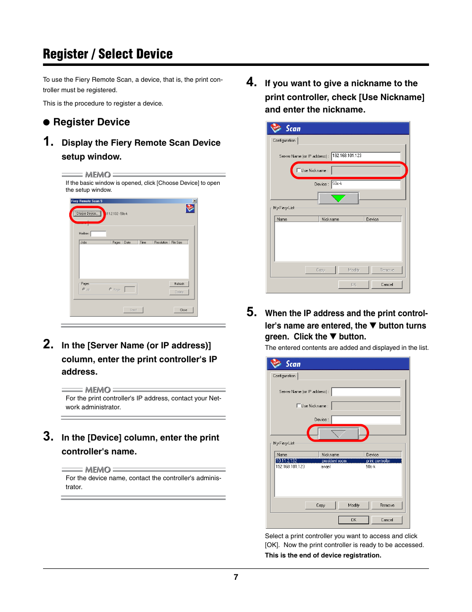 Register / select device, Register device | Konica Minolta bizhub PRO C500 User Manual | Page 7 / 17