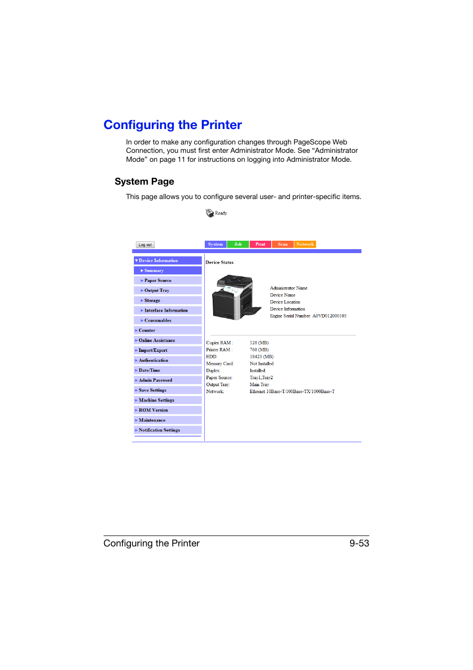 Configuring the printer, Configuring the printer -53 | Konica Minolta bizhub C25 User Manual | Page 340 / 551