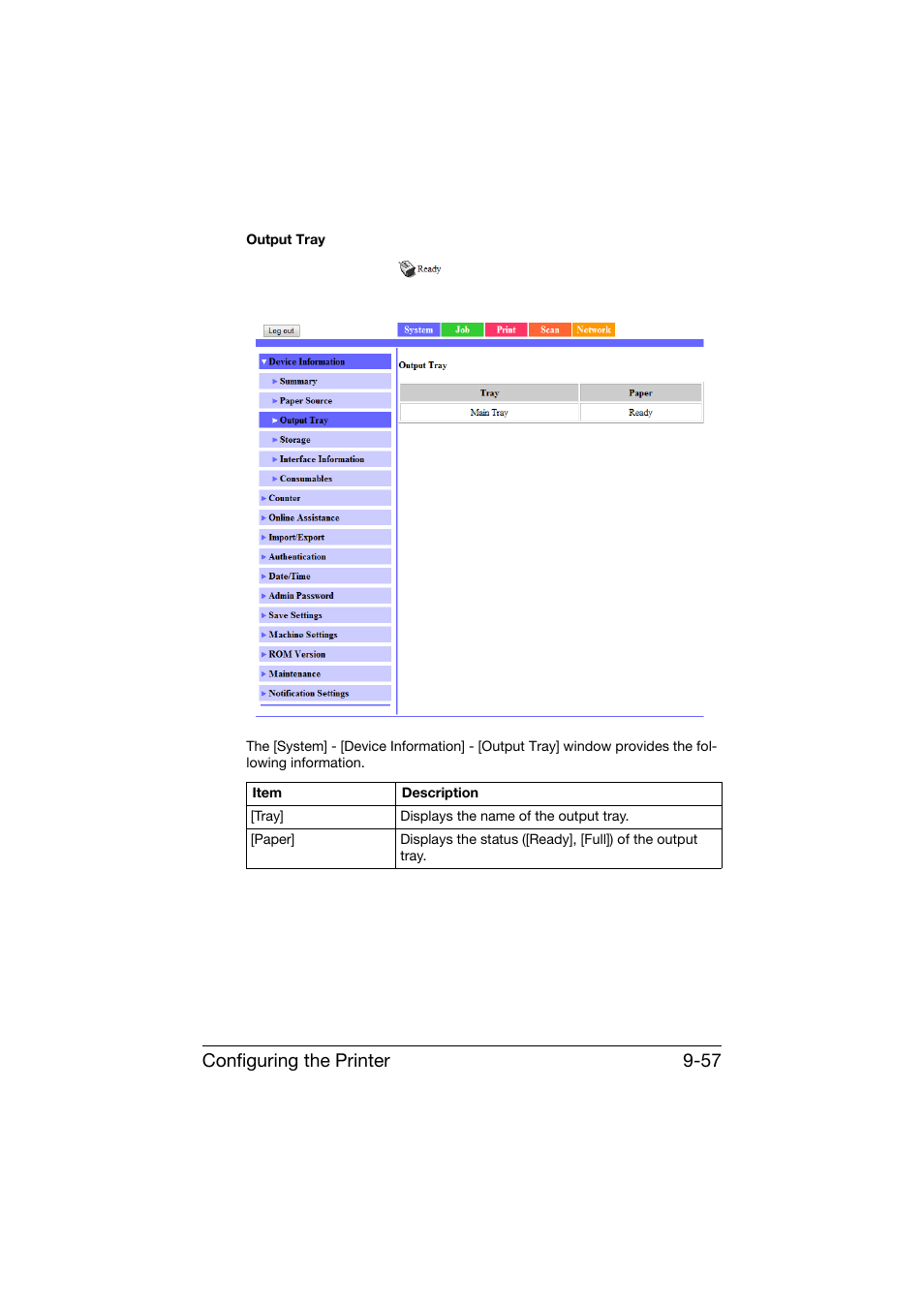 Configuring the printer 9-57 | Konica Minolta bizhub C25 User Manual | Page 344 / 551