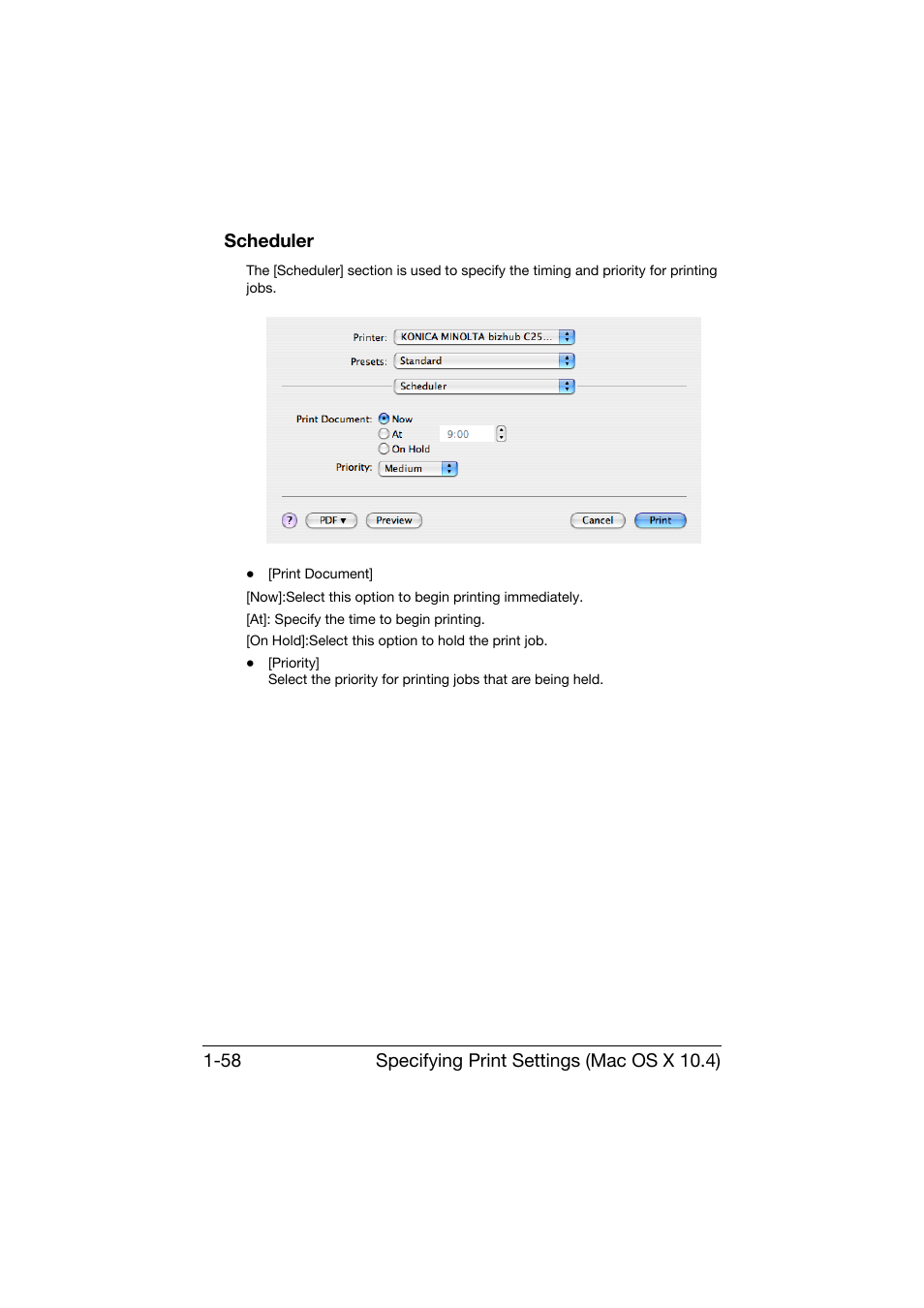 Scheduler, Scheduler -58 | Konica Minolta bizhub C25 User Manual | Page 87 / 551