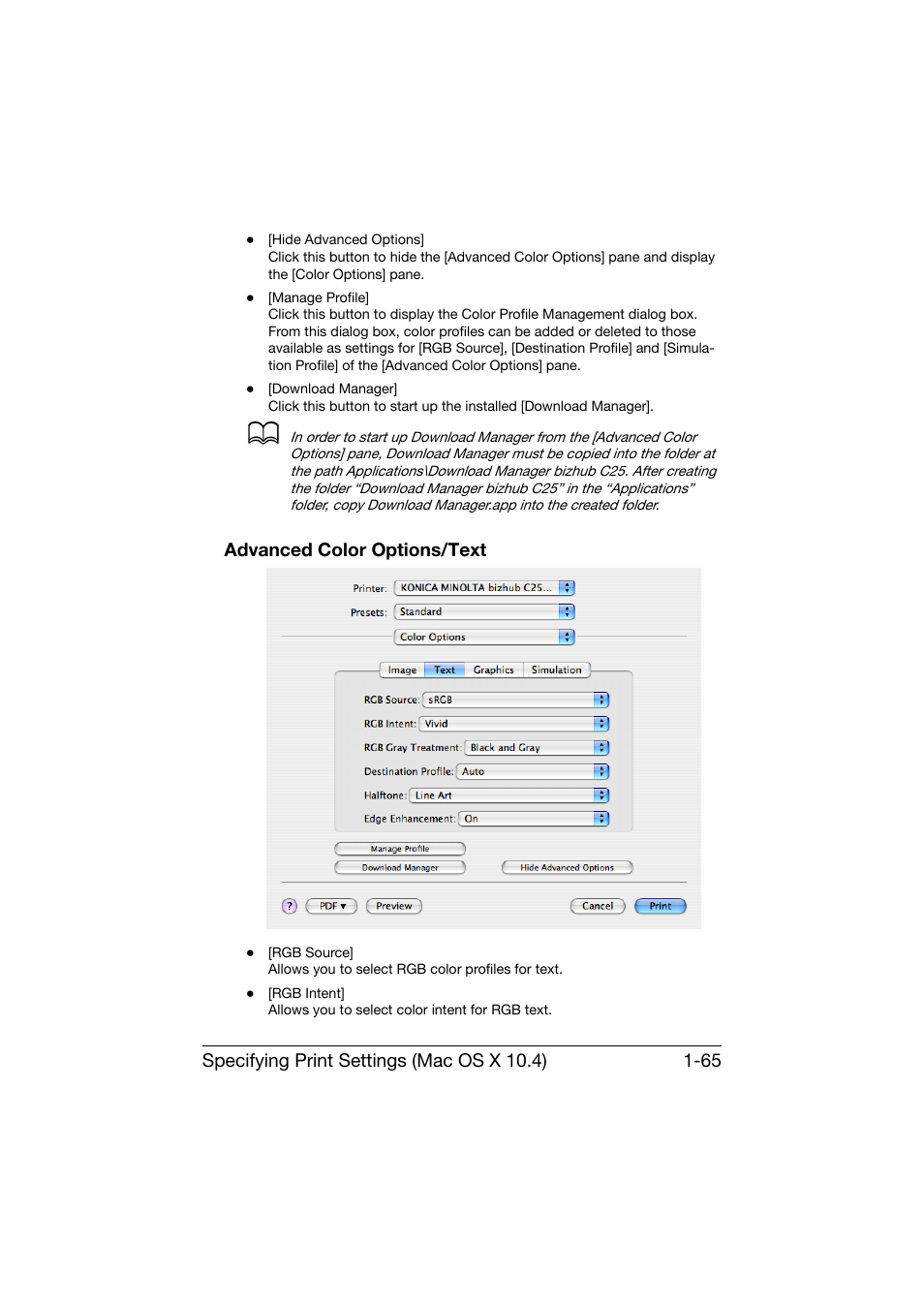 Advanced color options/text, Advanced color options/text -65 | Konica Minolta bizhub C25 User Manual | Page 94 / 551