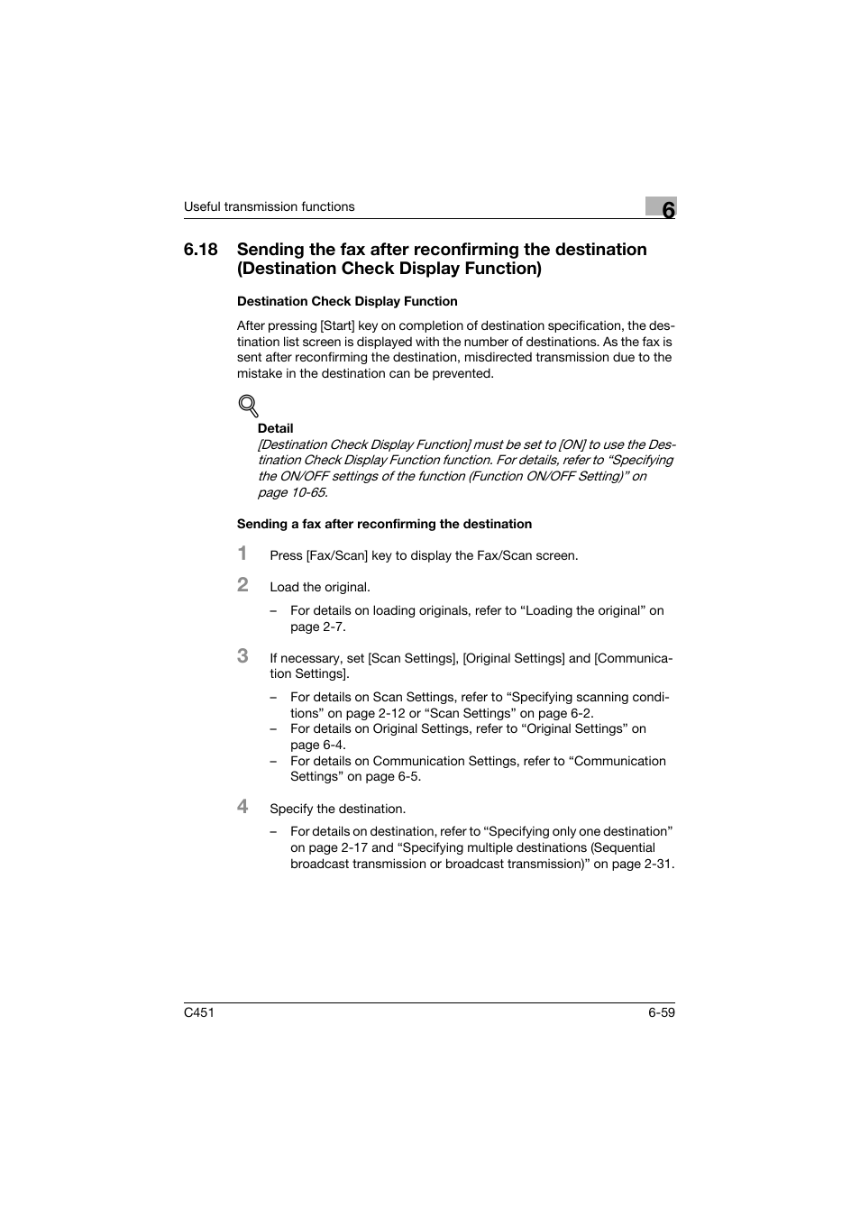Destination check display function, Sending a fax after reconfirming the destination | Konica Minolta FK-502 User Manual | Page 219 / 492