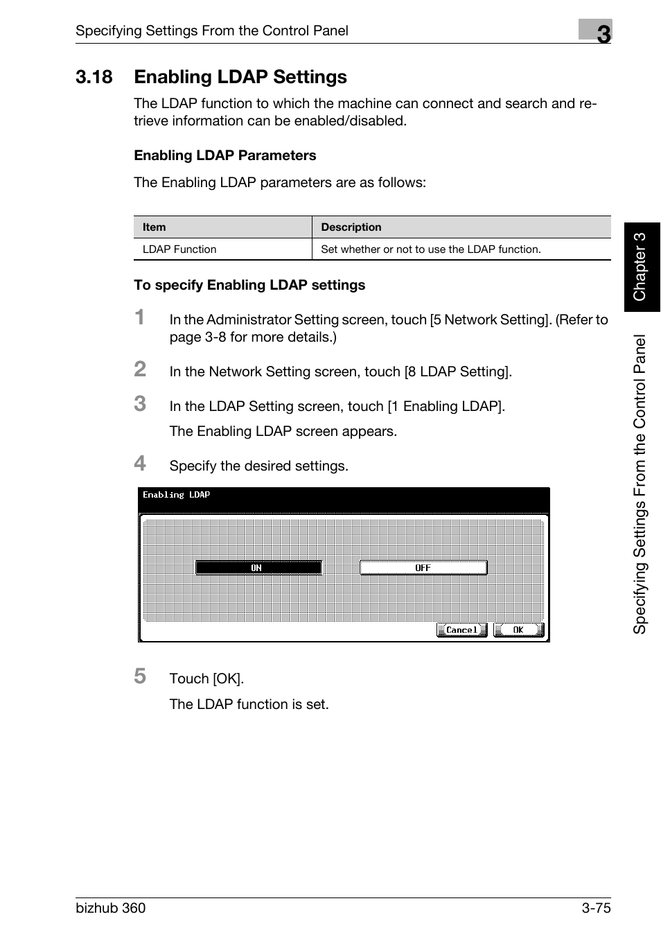 18 enabling ldap settings, Enabling ldap settings -75 | Konica Minolta bizhub 360 User Manual | Page 200 / 414