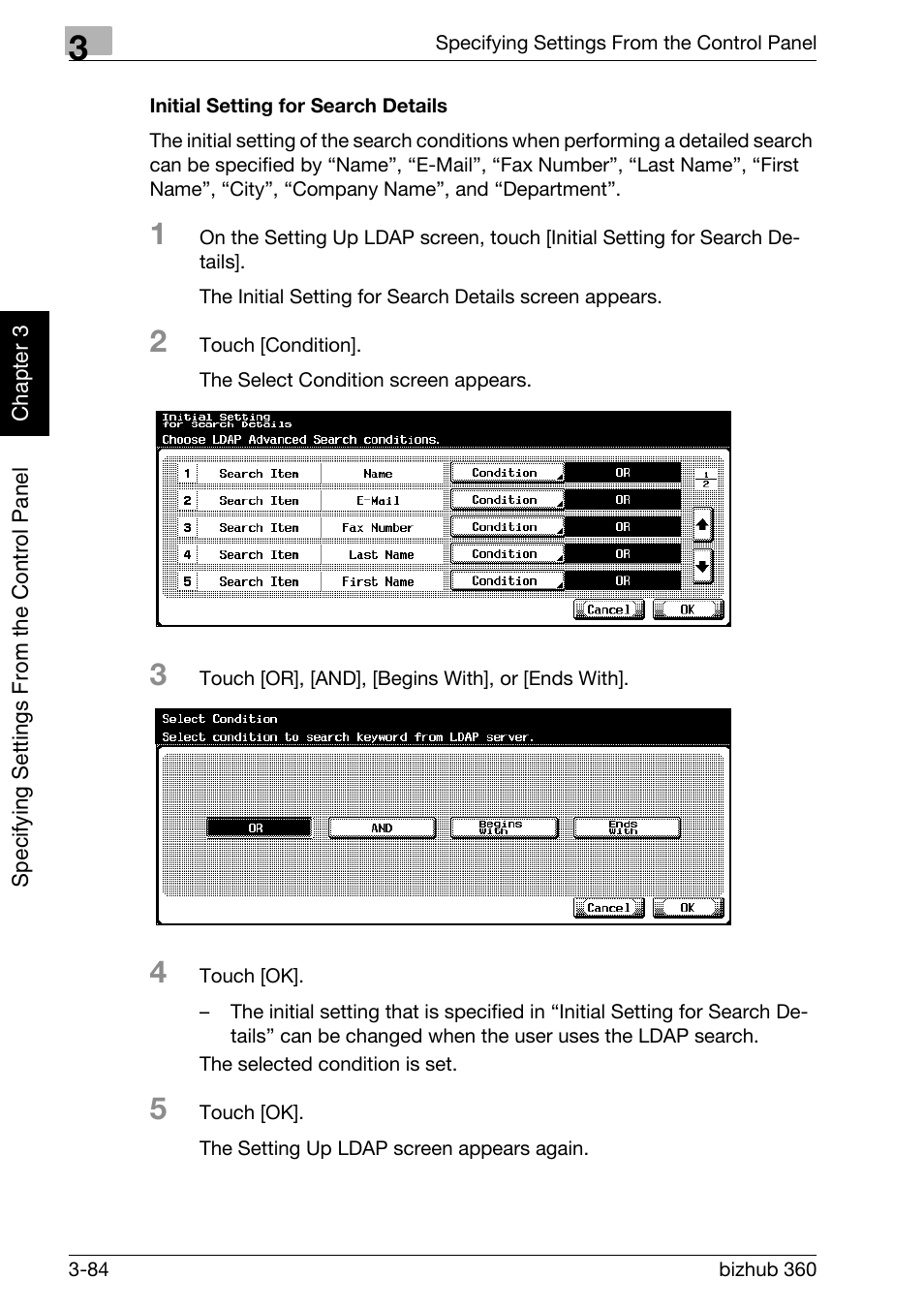 Initial setting for search details -84 | Konica Minolta bizhub 360 User Manual | Page 209 / 414