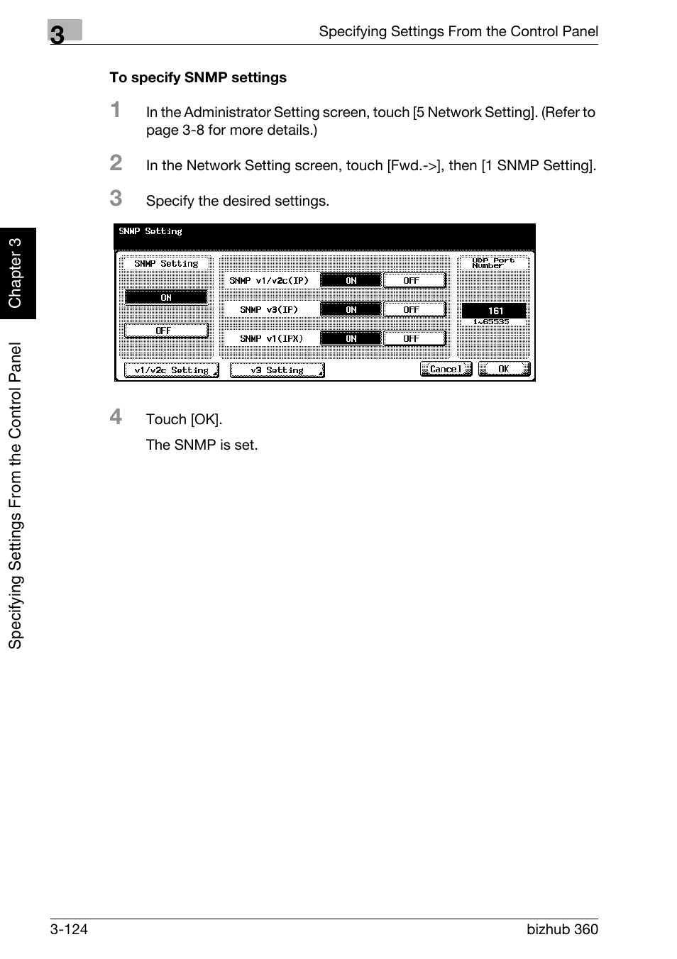 To specify snmp settings -124 | Konica Minolta bizhub 360 User Manual | Page 249 / 414