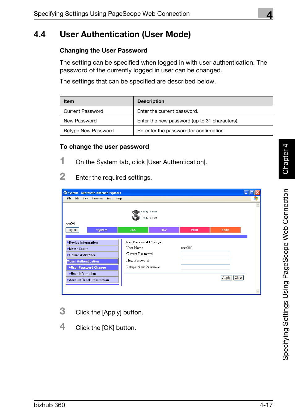 4 user authentication (user mode), User authentication (user mode) -17 | Konica Minolta bizhub 360 User Manual | Page 288 / 414