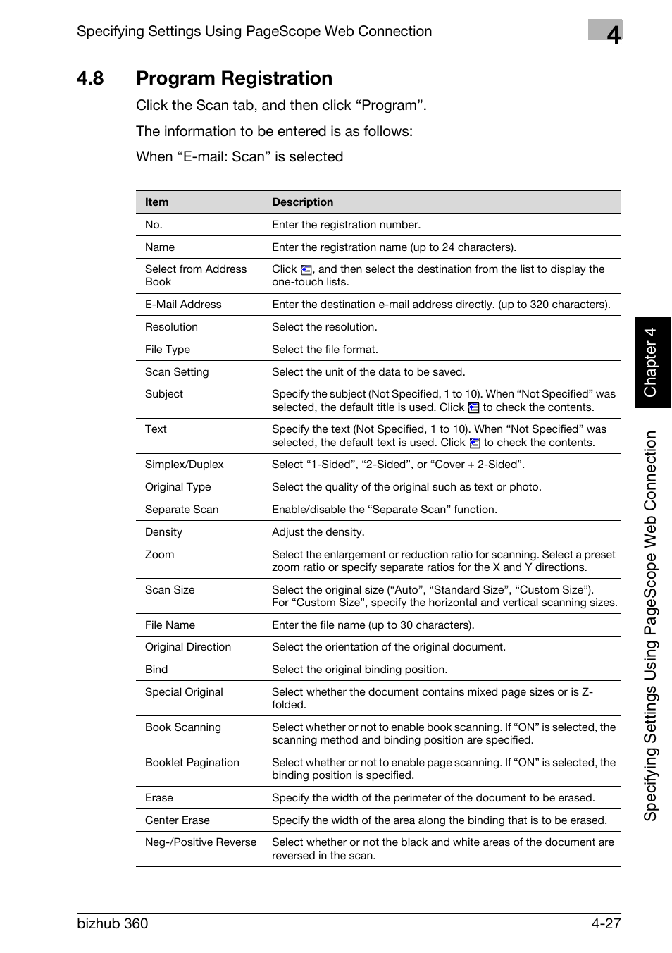 8 program registration, Program registration -27 | Konica Minolta bizhub 360 User Manual | Page 298 / 414