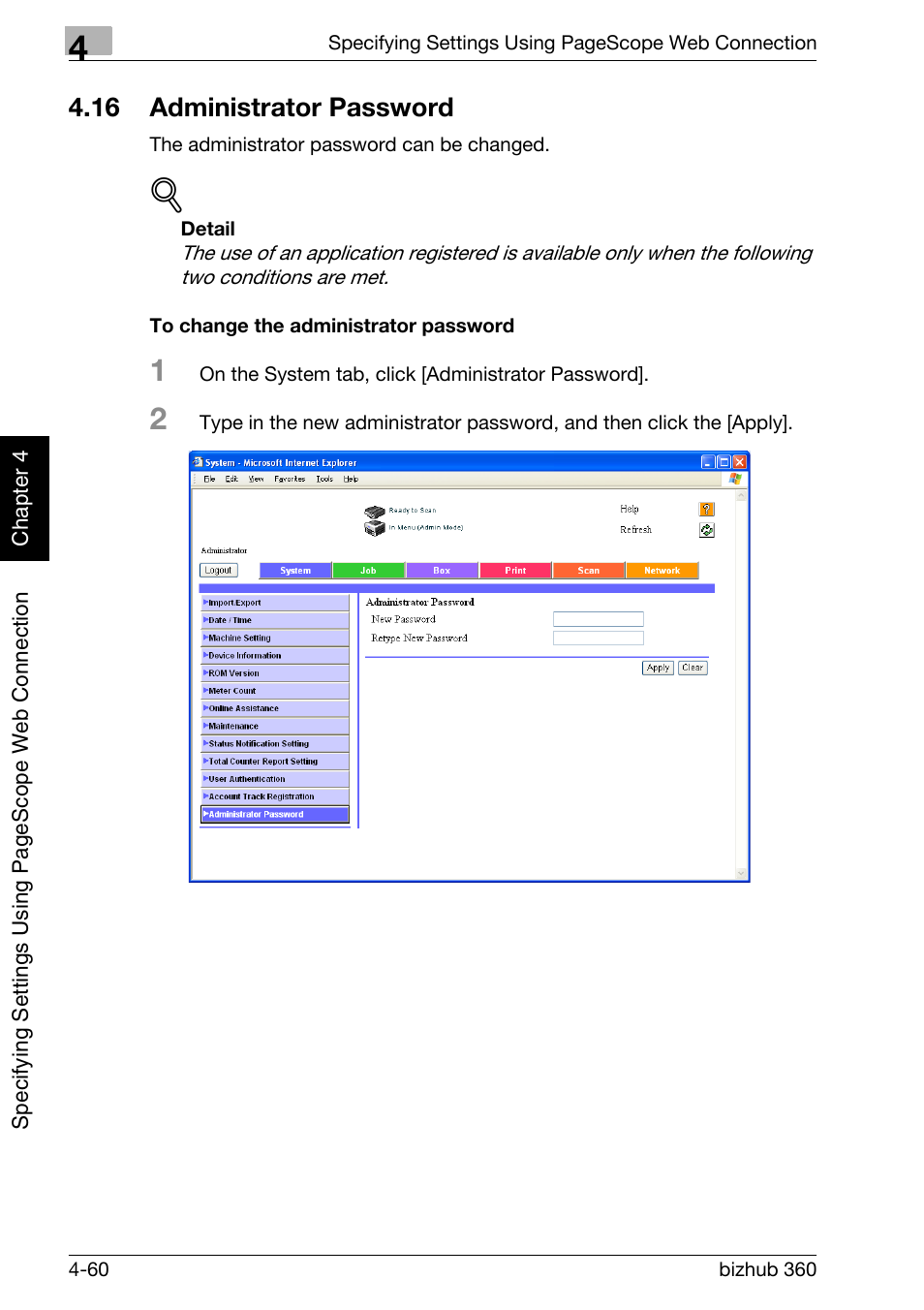 16 administrator password, Administrator password -60, To change the administrator password -60 | Konica Minolta bizhub 360 User Manual | Page 331 / 414