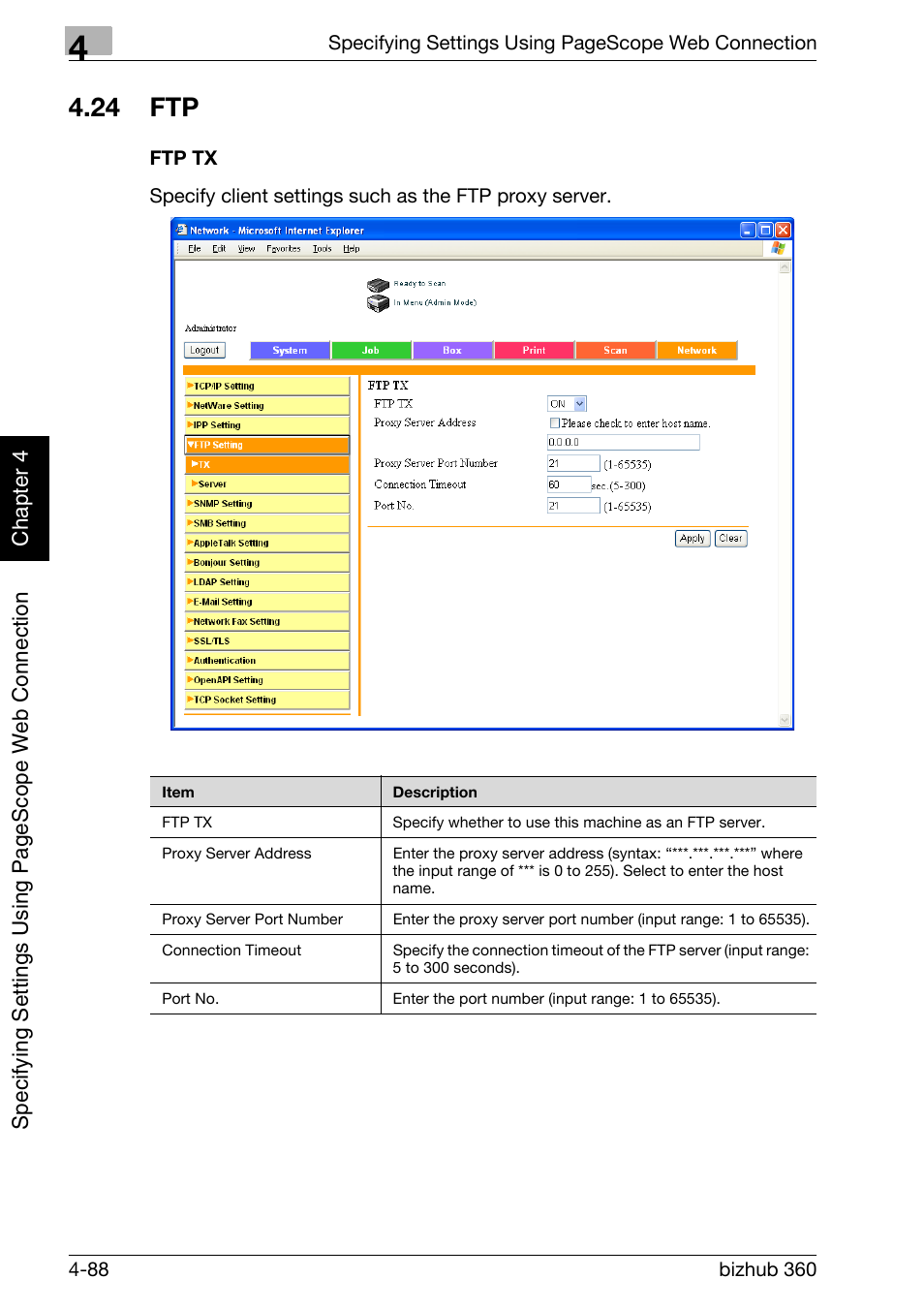 24 ftp, Ftp -88, Ftp tx -88 | Konica Minolta bizhub 360 User Manual | Page 359 / 414