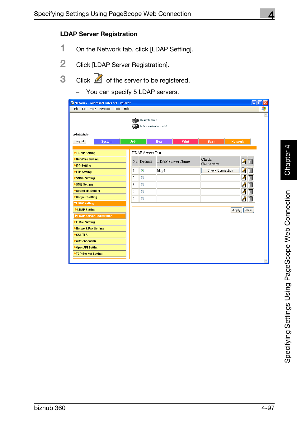 Ldap server registration -97 | Konica Minolta bizhub 360 User Manual | Page 368 / 414