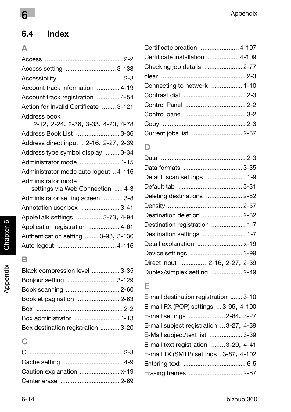 4 index, Index -14, 4 index a | Konica Minolta bizhub 360 User Manual | Page 407 / 414