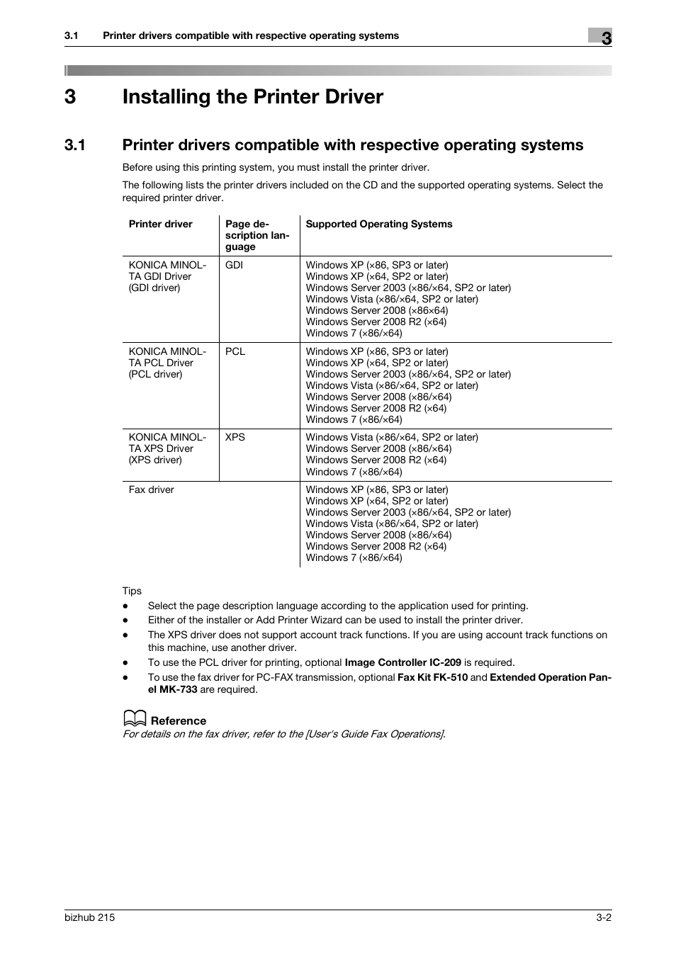 3 installing the printer driver, Installing the printer driver, 3installing the printer driver | Konica Minolta Bizhub 215 User Manual | Page 18 / 88