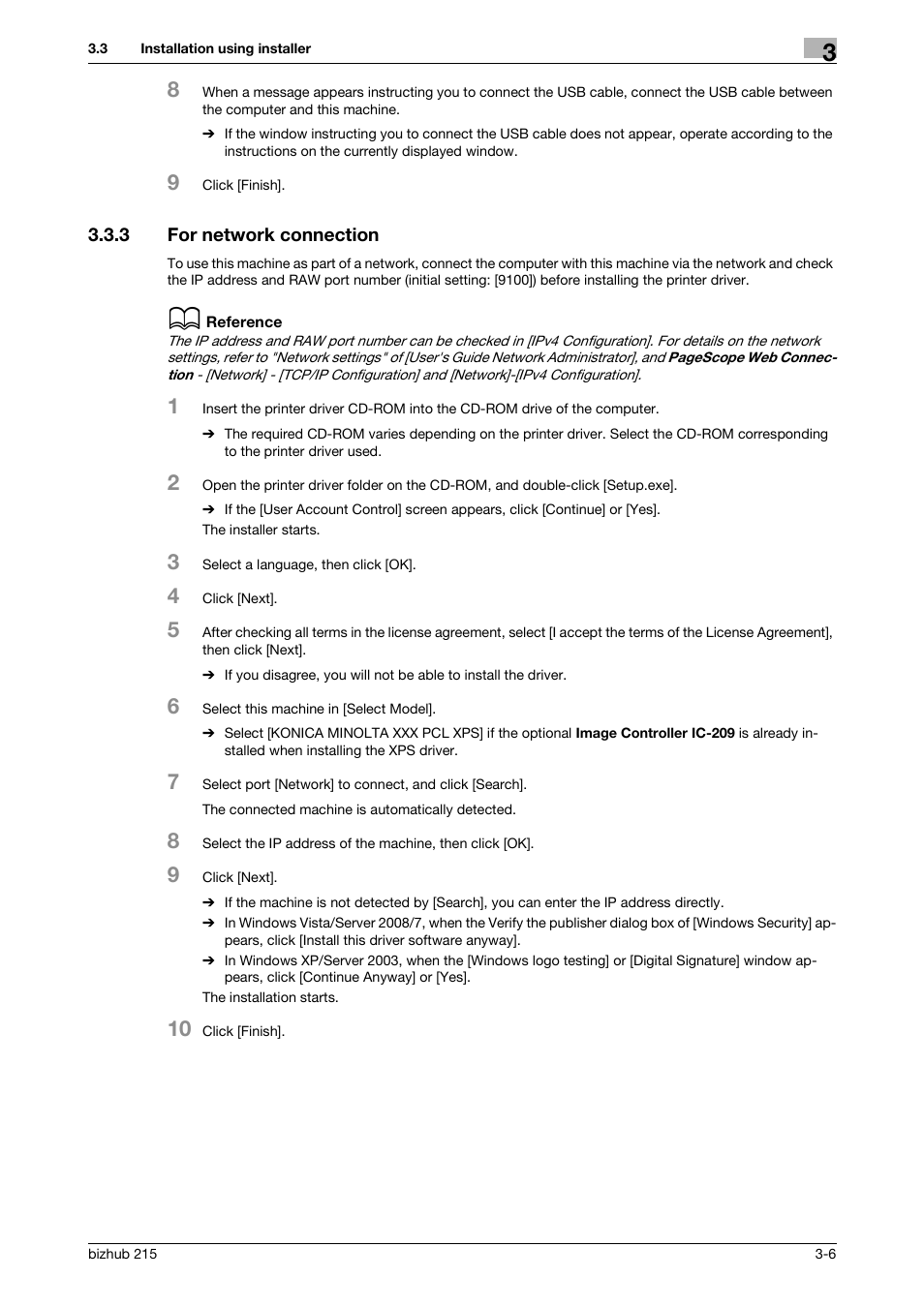 3 for network connection, For network connection -6 | Konica Minolta Bizhub 215 User Manual | Page 22 / 88