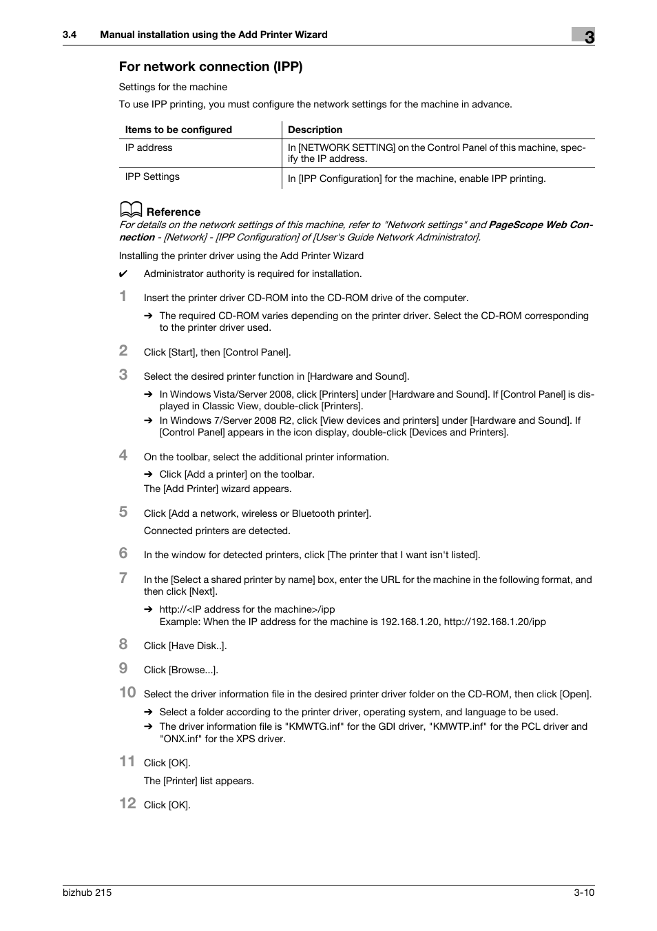 For network connection (ipp), For network connection (ipp) -10 | Konica Minolta Bizhub 215 User Manual | Page 26 / 88