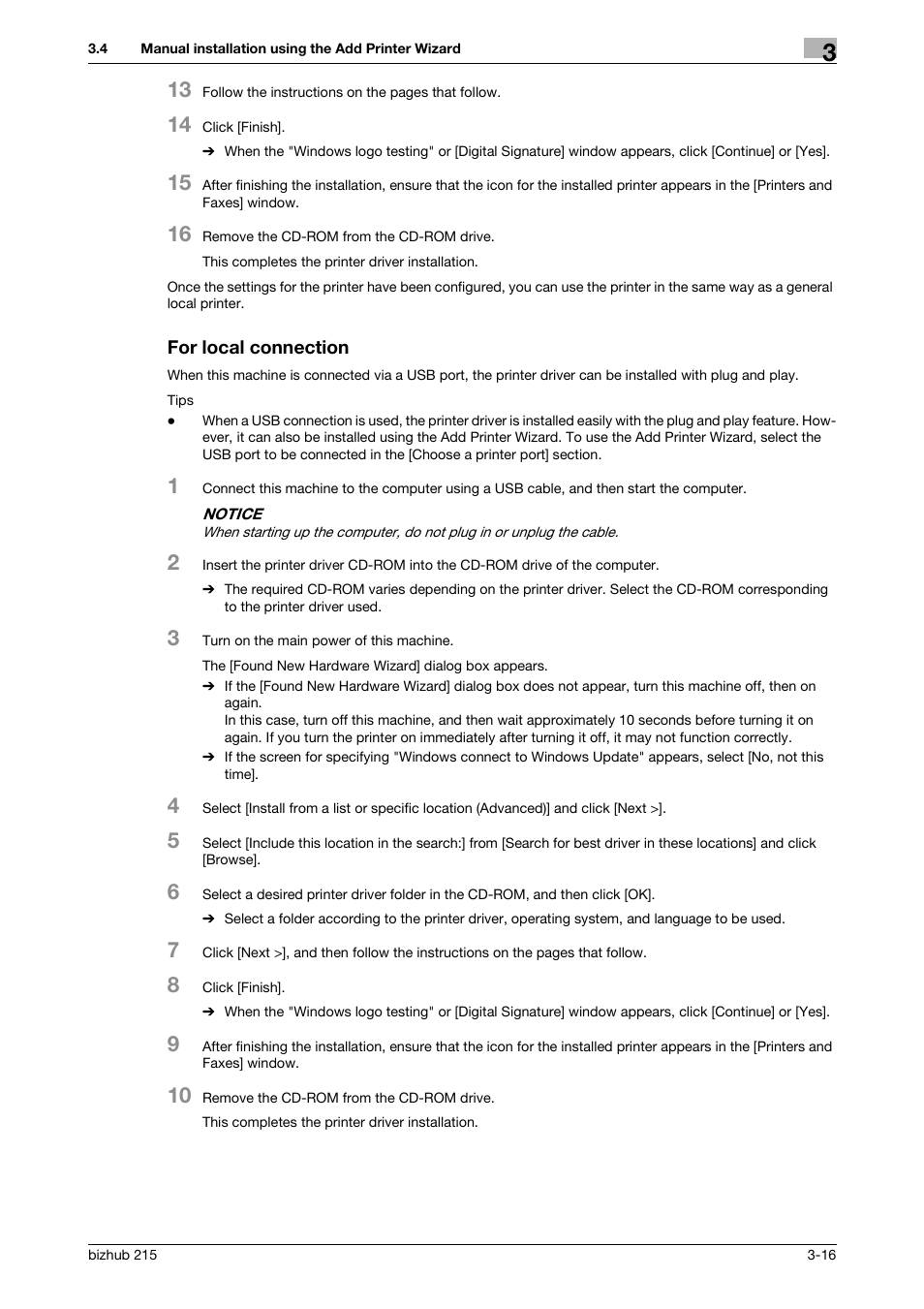 For local connection, For local connection -16 | Konica Minolta Bizhub 215 User Manual | Page 32 / 88