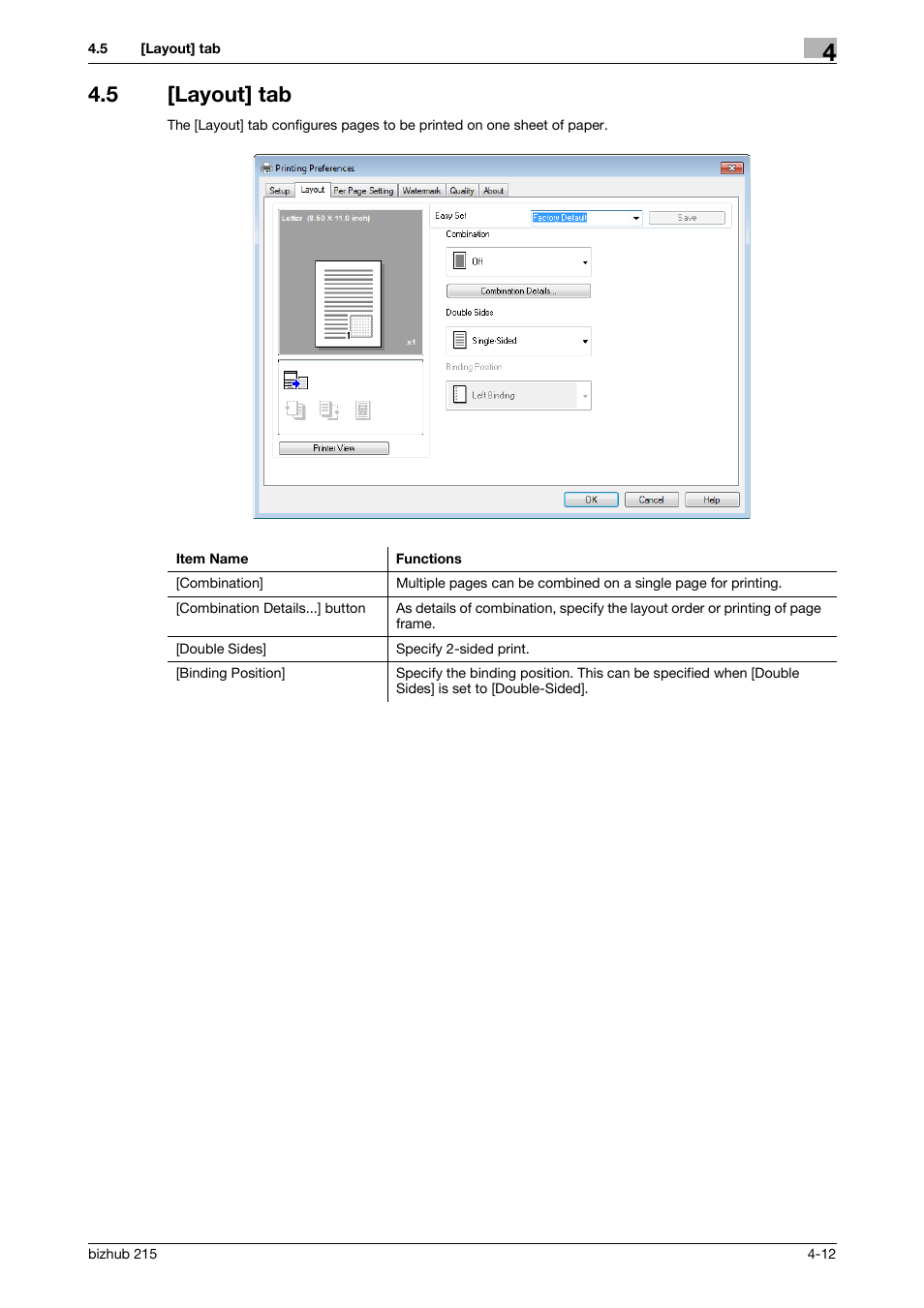 5 [layout] tab, Layout] tab -12 | Konica Minolta Bizhub 215 User Manual | Page 46 / 88