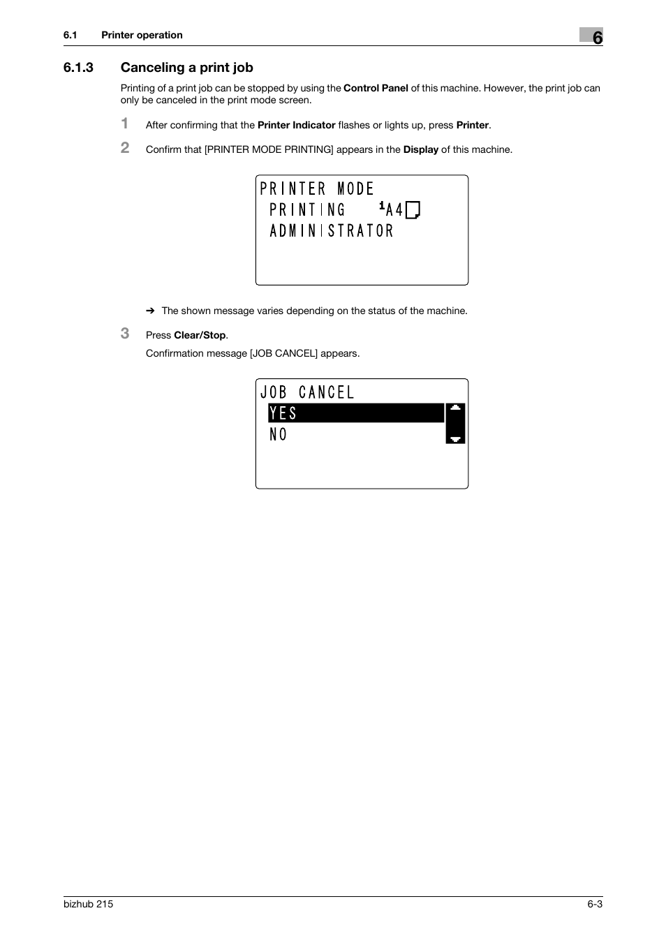 3 canceling a print job, Canceling a print job -3 | Konica Minolta Bizhub 215 User Manual | Page 65 / 88