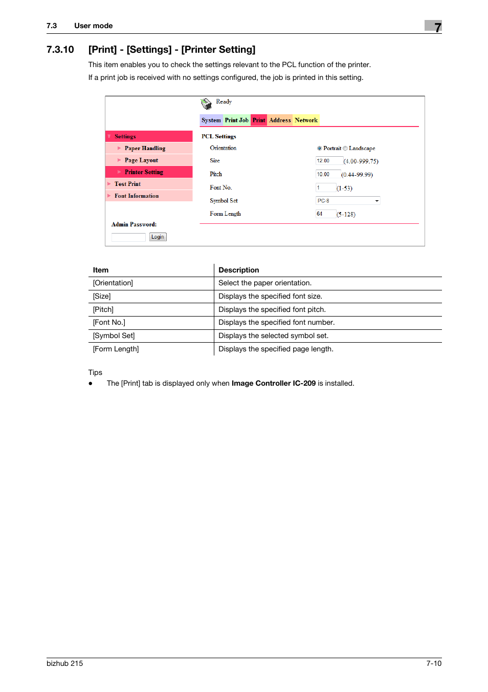 10 [print] - [settings] - [printer setting, Print] - [settings] - [printer setting] -10 | Konica Minolta Bizhub 215 User Manual | Page 76 / 88