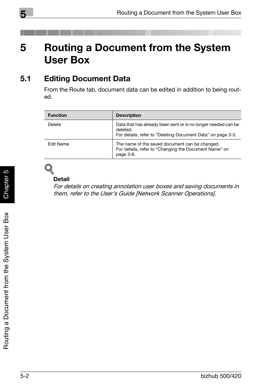 5 routing a document from the system user box, 1 editing document data, Routing a document from the system user box | Editing document data -2, 5routing a document from the system user box | Konica Minolta bizhub 500 User Manual | Page 127 / 218