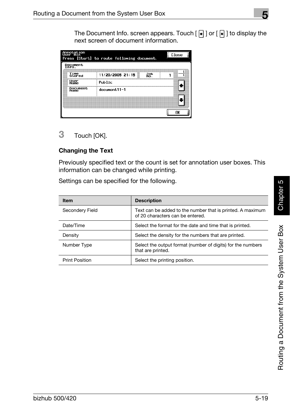 Changing the text -19 | Konica Minolta bizhub 500 User Manual | Page 144 / 218