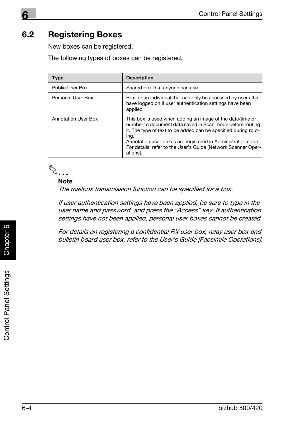 2 registering boxes, Registering boxes -4, P. 6-4 | Konica Minolta bizhub 500 User Manual | Page 151 / 218