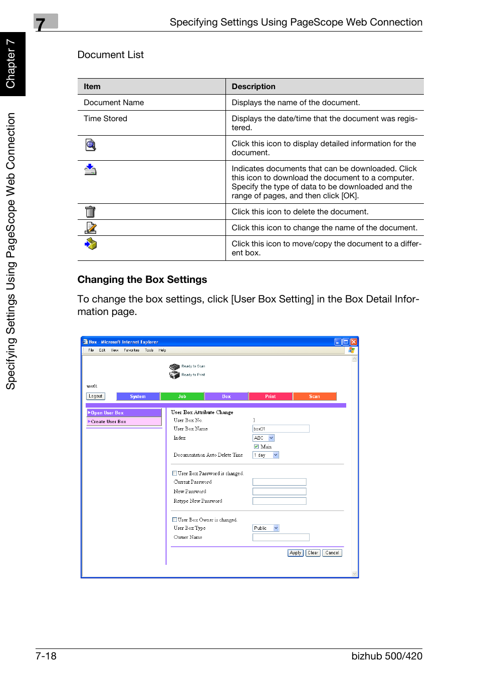 Changing the box settings -18 | Konica Minolta bizhub 500 User Manual | Page 193 / 218