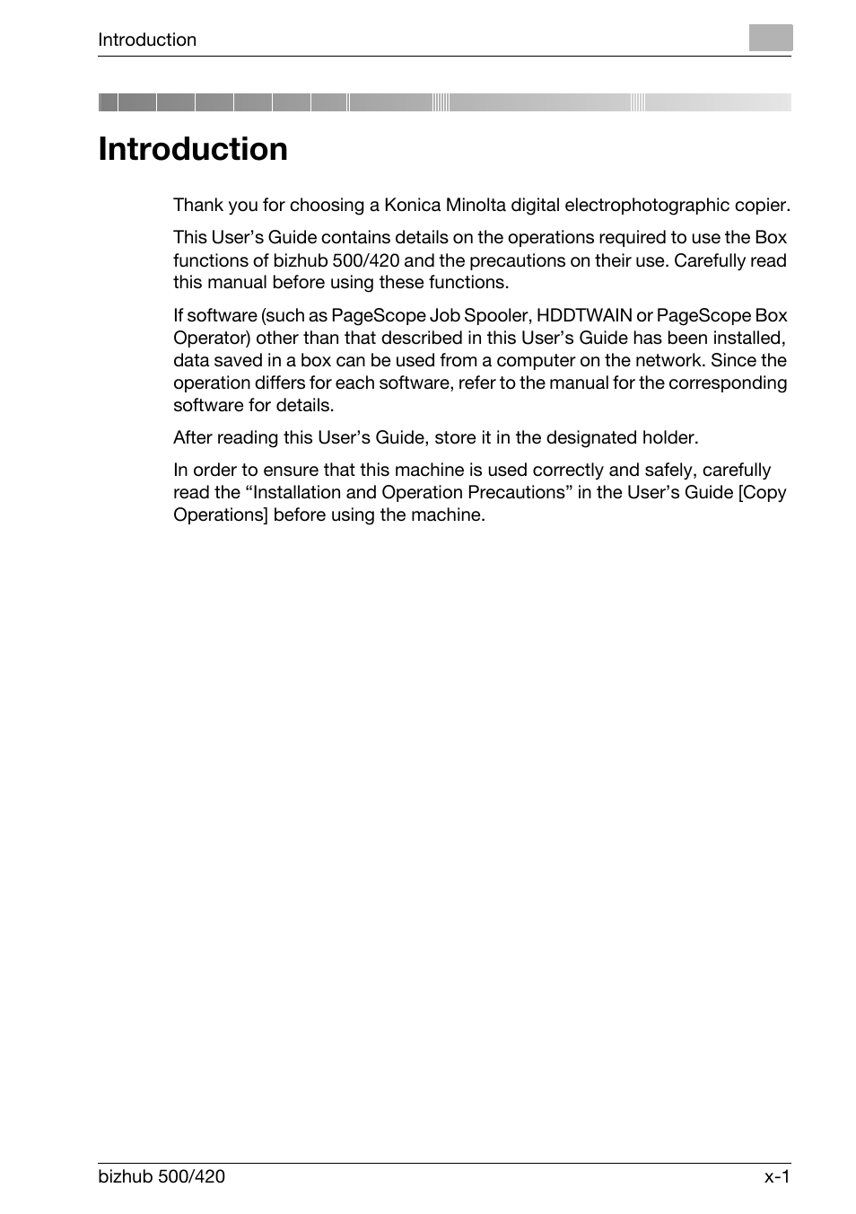 Introduction | Konica Minolta bizhub 500 User Manual | Page 2 / 218