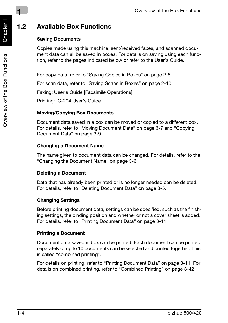 2 available box functions, Available box functions -4 | Konica Minolta bizhub 500 User Manual | Page 21 / 218