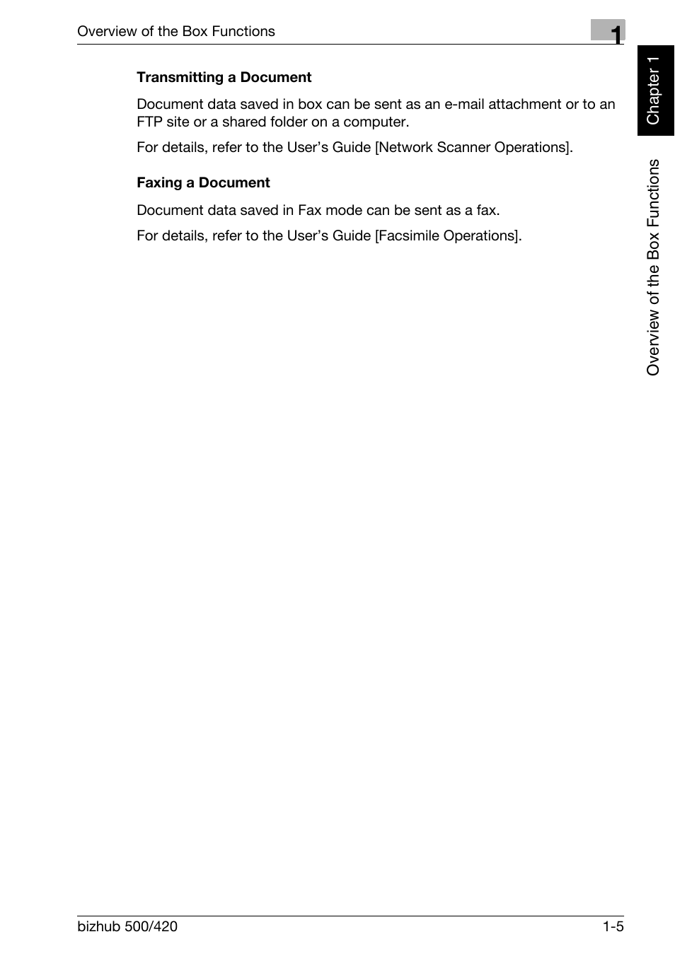 Transmitting a document -5 faxing a document -5 | Konica Minolta bizhub 500 User Manual | Page 22 / 218
