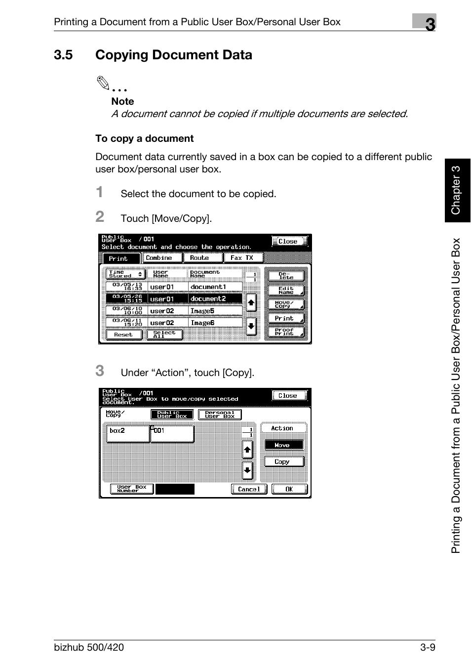 5 copying document data, Copying document data -9, To copy a document -9 | Konica Minolta bizhub 500 User Manual | Page 48 / 218